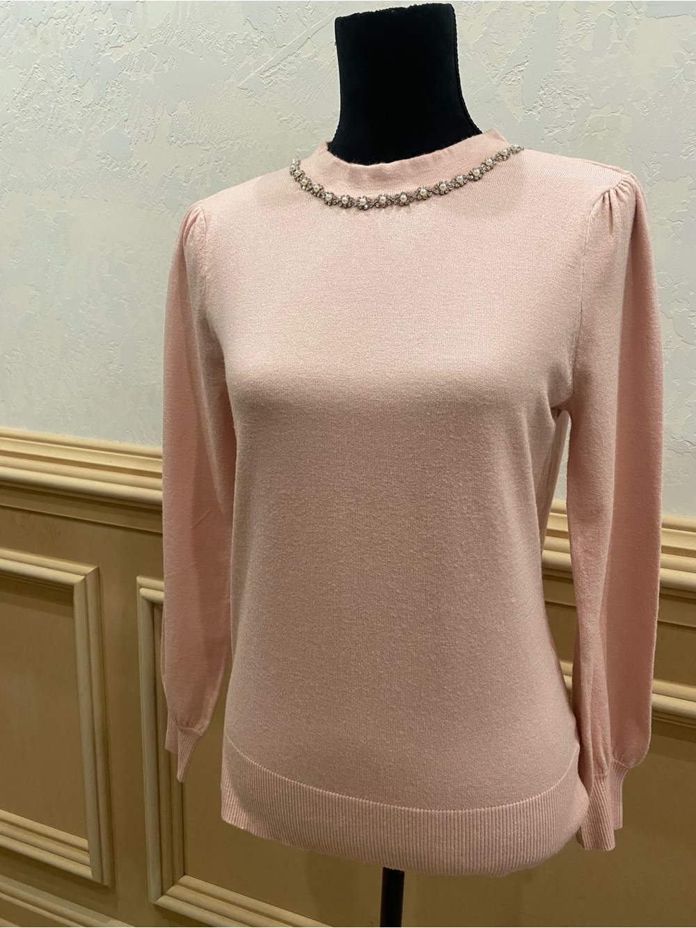 Liz Claiborne Pale Pink Long-Sleeve Jewel-Neck Sweater